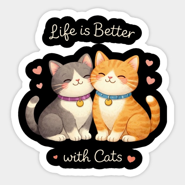 Life Is Better With Cats Cat Lover Sticker by ArtistTee ⭐⭐⭐⭐⭐
